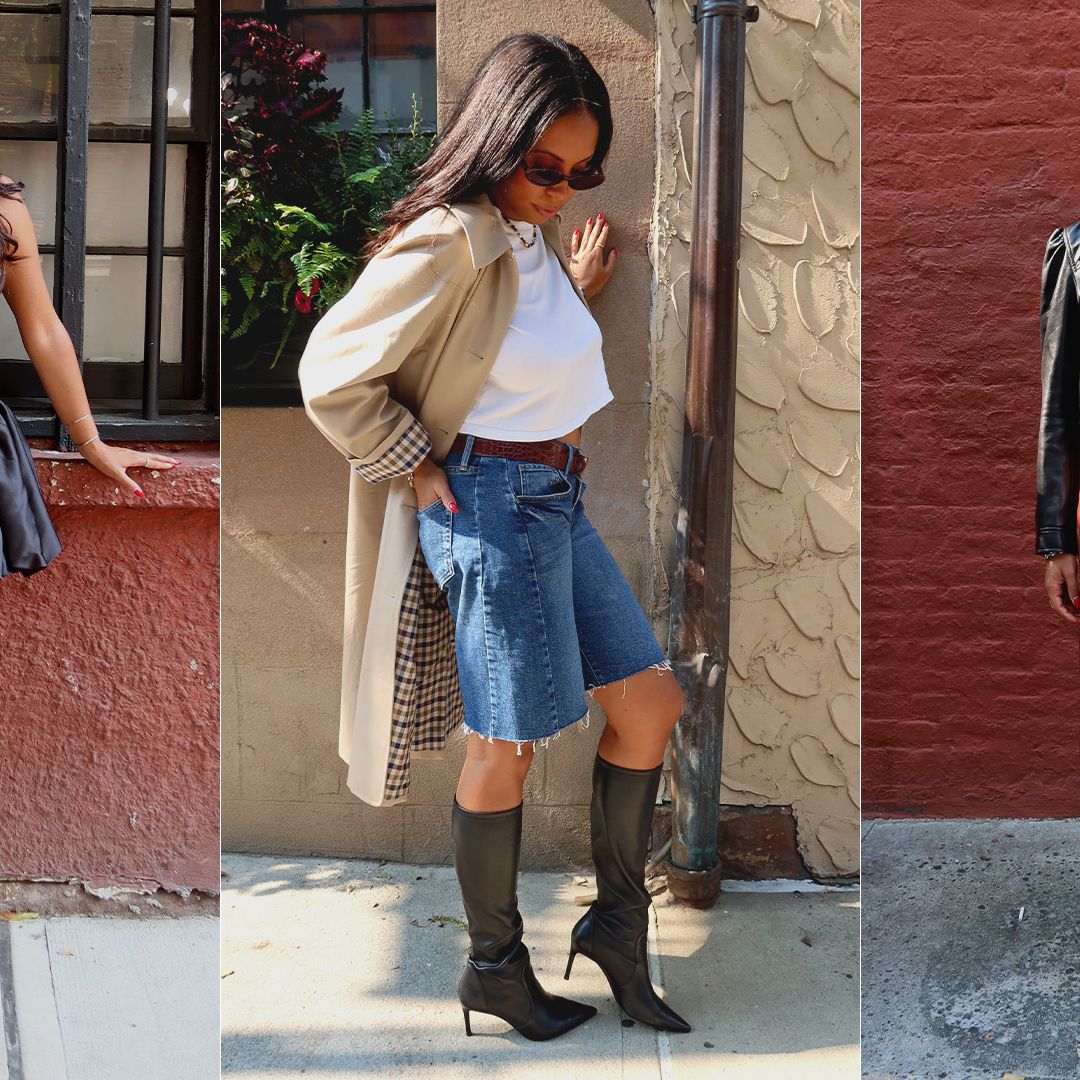 Distressed Denim Shorts and Trench Coat with Black Heeled Boots — Knee High Boots Outfits