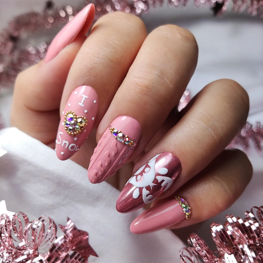 Winter Texture & Sparkle Almond Nails Winter Texture & Sparkle Almond Nails — Winter Pink Nails