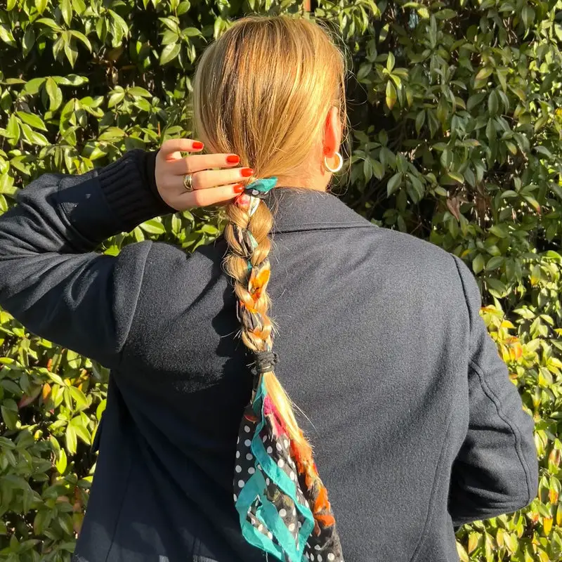 Wavy Blonde Braid with Woven Scarf Wavy Blonde Braid with Woven Scarf — Winter Hairstyles with Scarf
