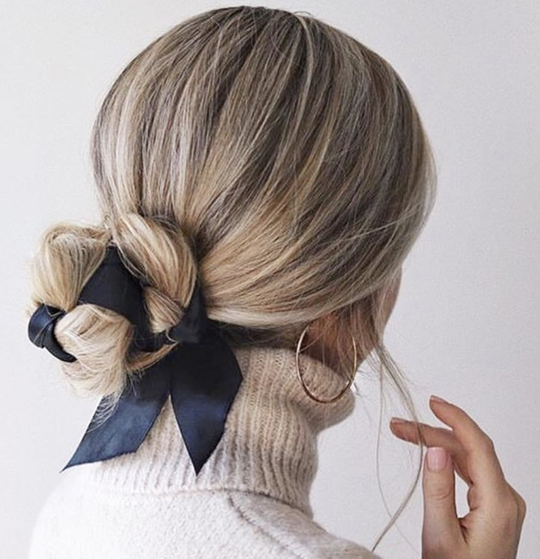 Textured Low Bun With Black Ribbon — Winter Updos