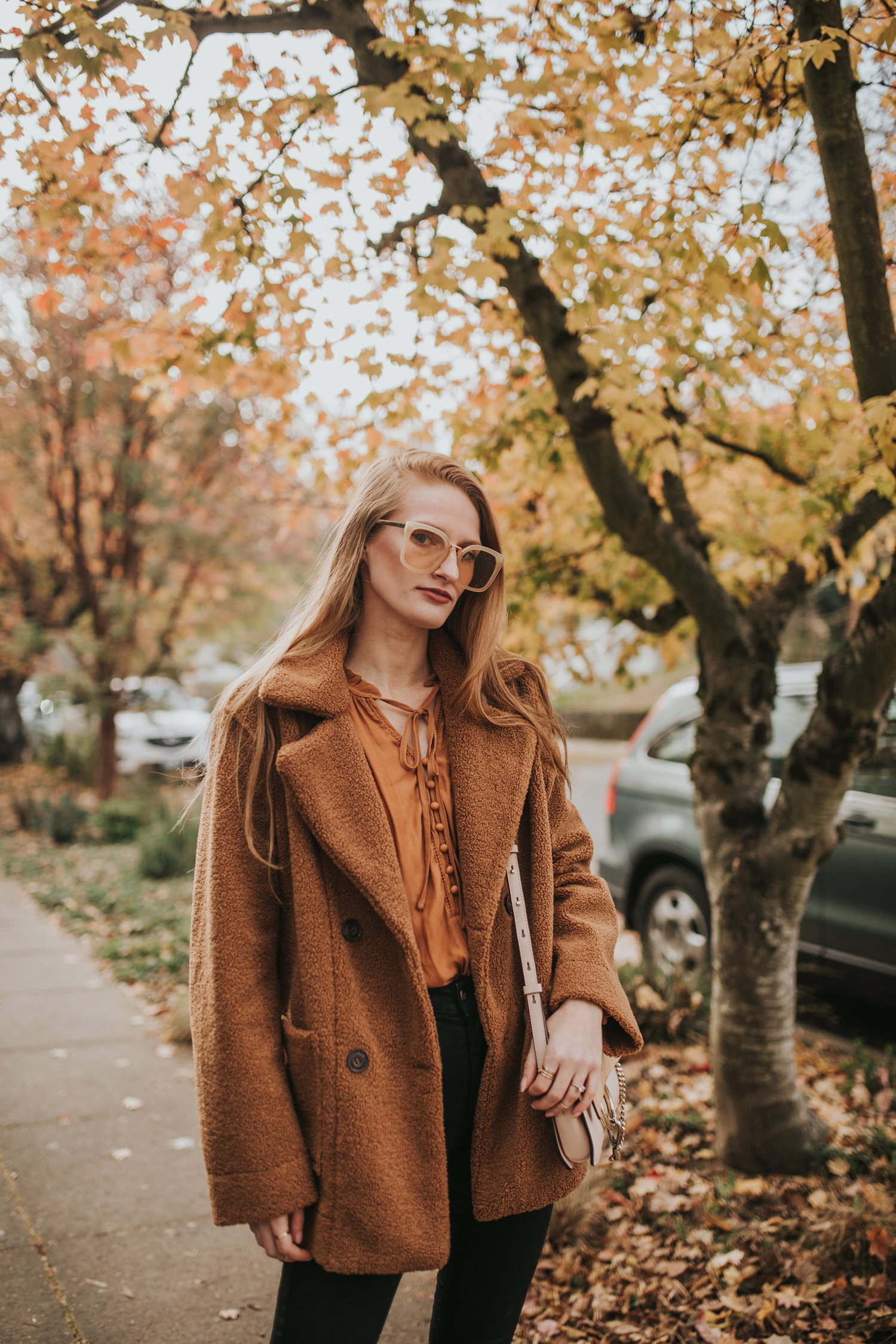 Brown Teddy Coat with Orange Blouse and Trousers Brown Teddy Coat with Orange Blouse and Trousers — Teddy Coat Outfits