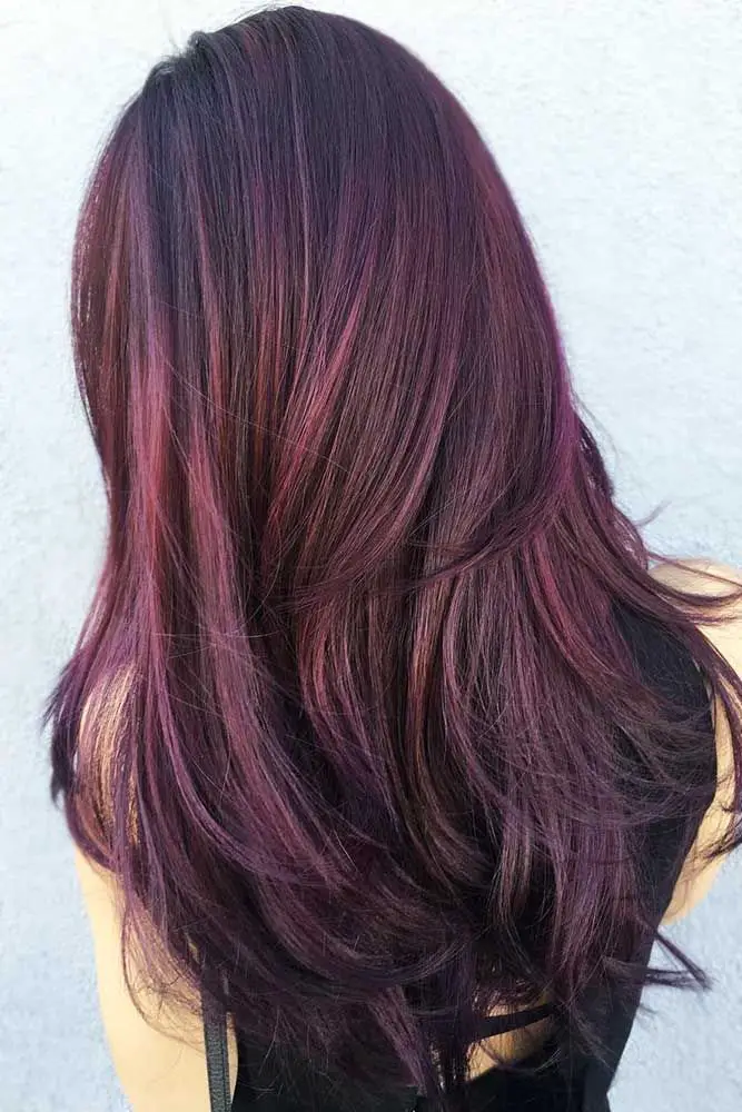 Deep Plum With Magenta Undertones and Pink Highlights Deep Plum With Magenta Undertones and Pink Highlights — Dark Winter Hair Colors