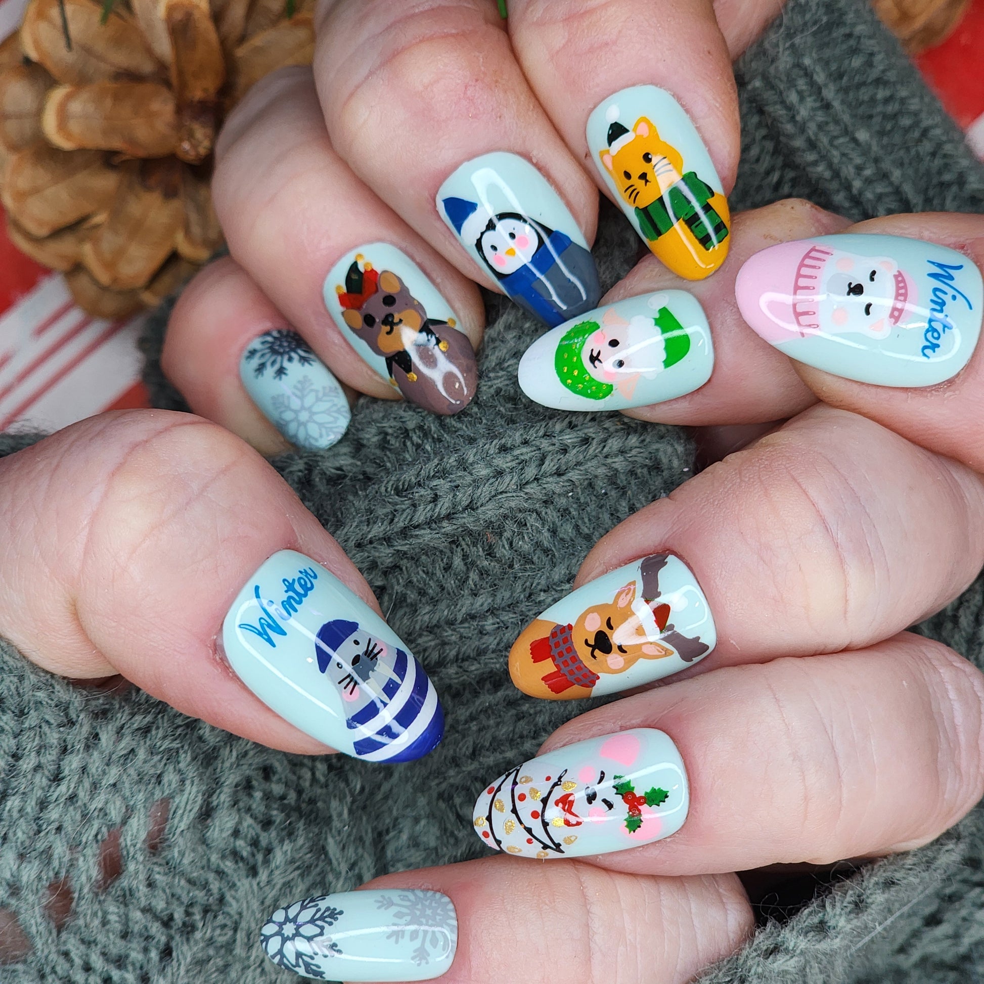 Adorable Winter Character Almond Nails Adorable Winter Character Almond Nails — Winter Nail Designs