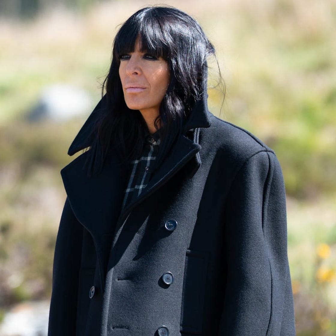Black Peacoat with Wide Collar and Plaid Shirt — Peacoat Outfits