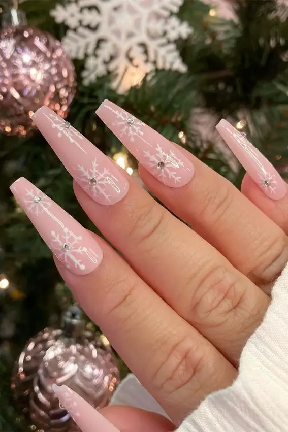 Snowflake Decals & Rhinestones Snowflake Decals & Rhinestones — Winter Pink Nails