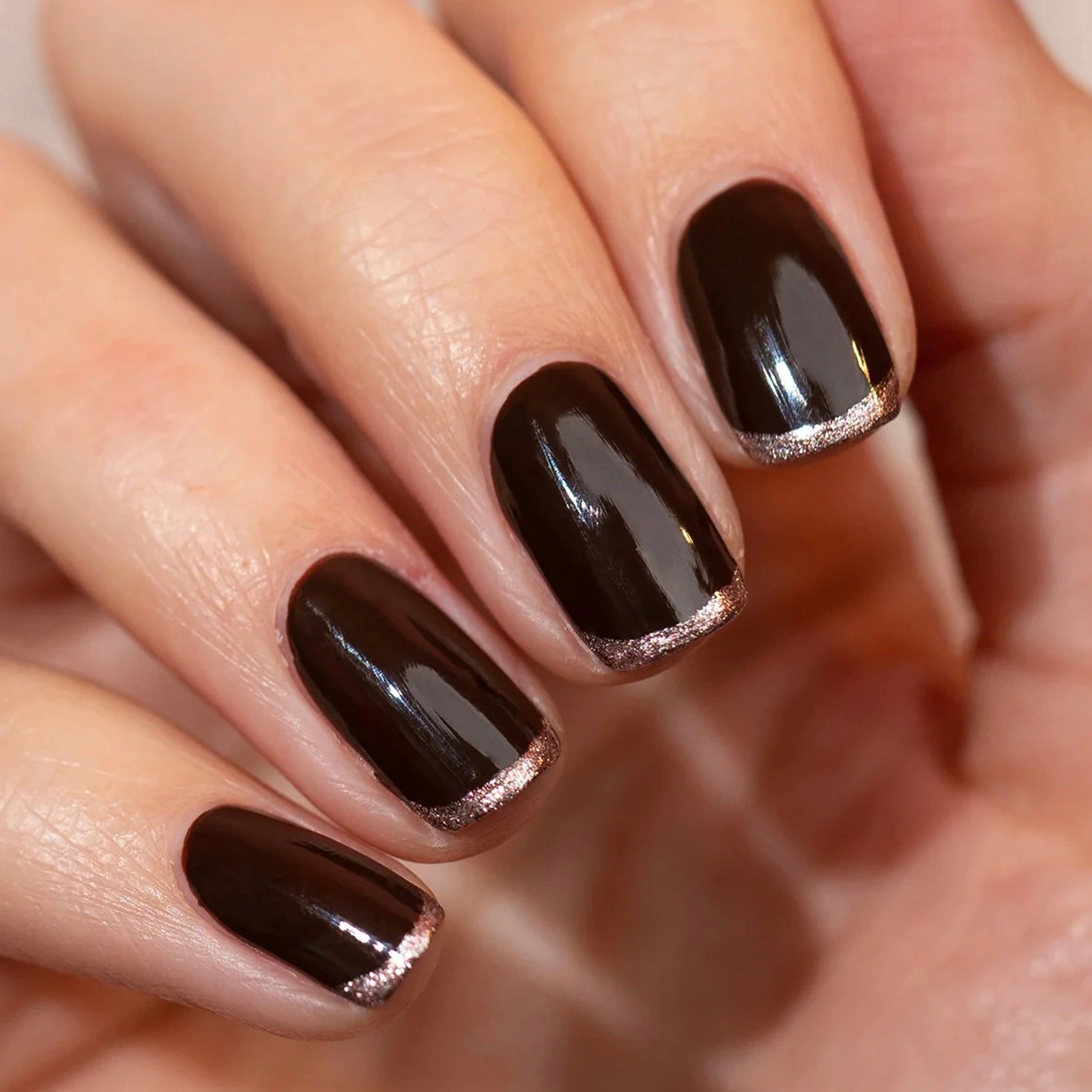 Deep Brown with Fine Glitter French Tip — Brown Nail Designs