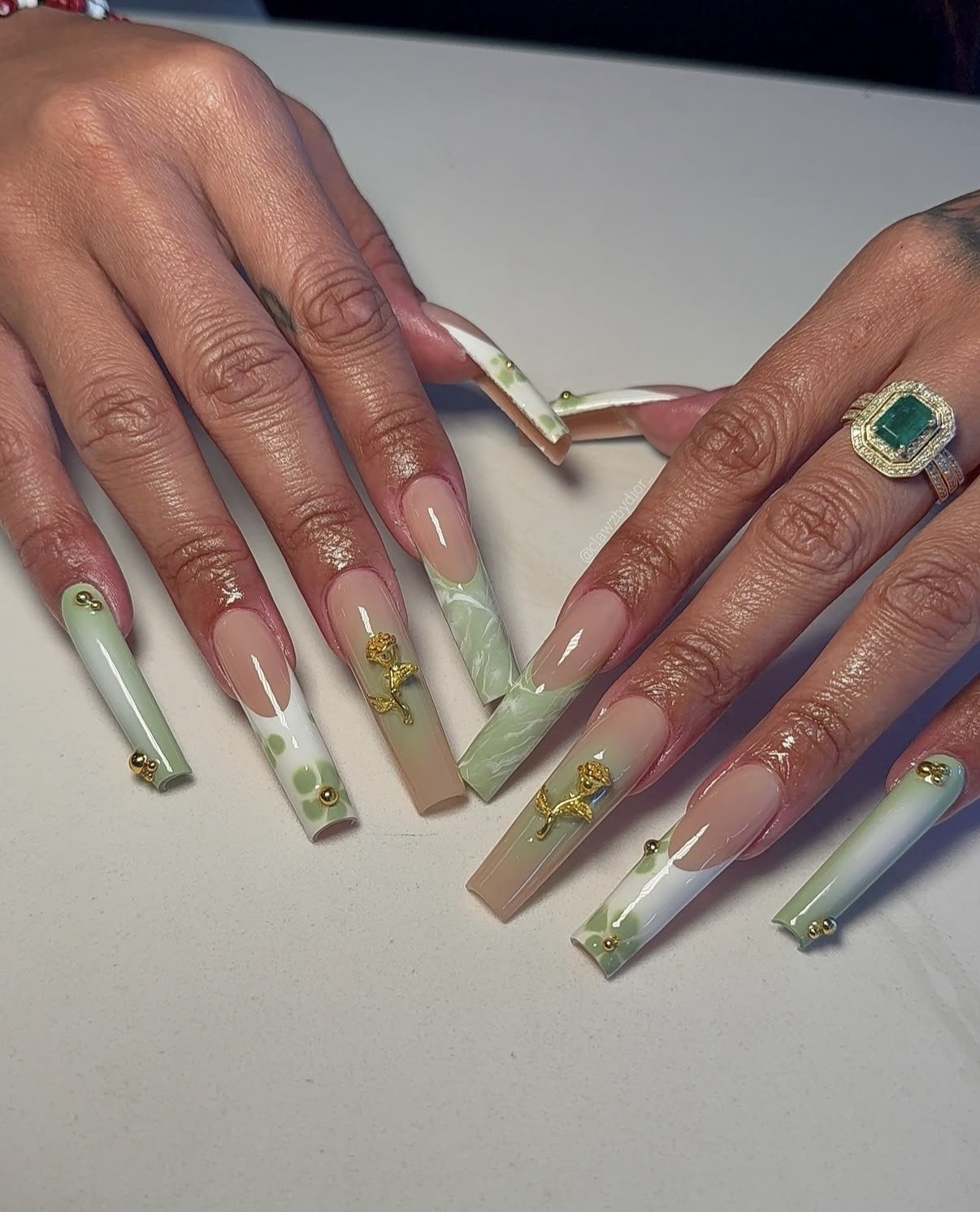Green Marble Extra Long Coffin Nails Green Marble Extra Long Coffin Nails — Green Nail Designs