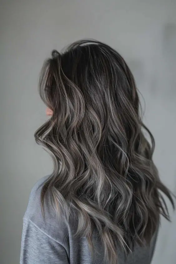 Dark Brown With Ash Blonde Balayage — Shown From The Back With A Middle Part Dark Brown With Ash Blonde Balayage — Shown From The Back With A Middle Part — Ash Brown Hair