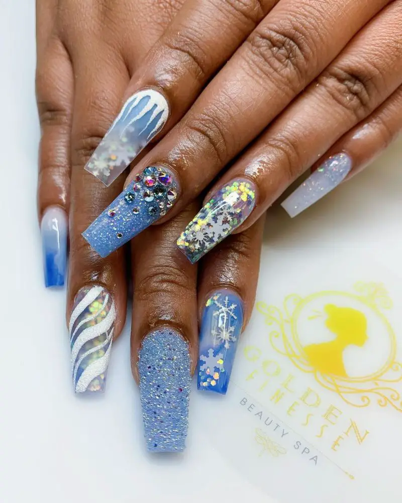 Glossy With Glitter And Rhinestones Visual Idea Glossy With Glitter And Rhinestones Visual Idea — Winter Coffin Nails