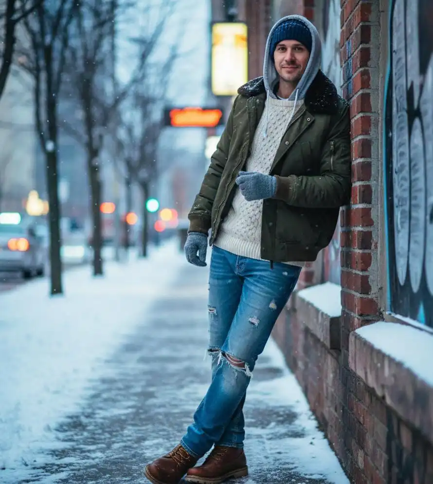 Casual Layers: Bomber Jacket Over Hoodie and Sweater Casual Layers: Bomber Jacket Over Hoodie and Sweater — Winter Outfits for Men