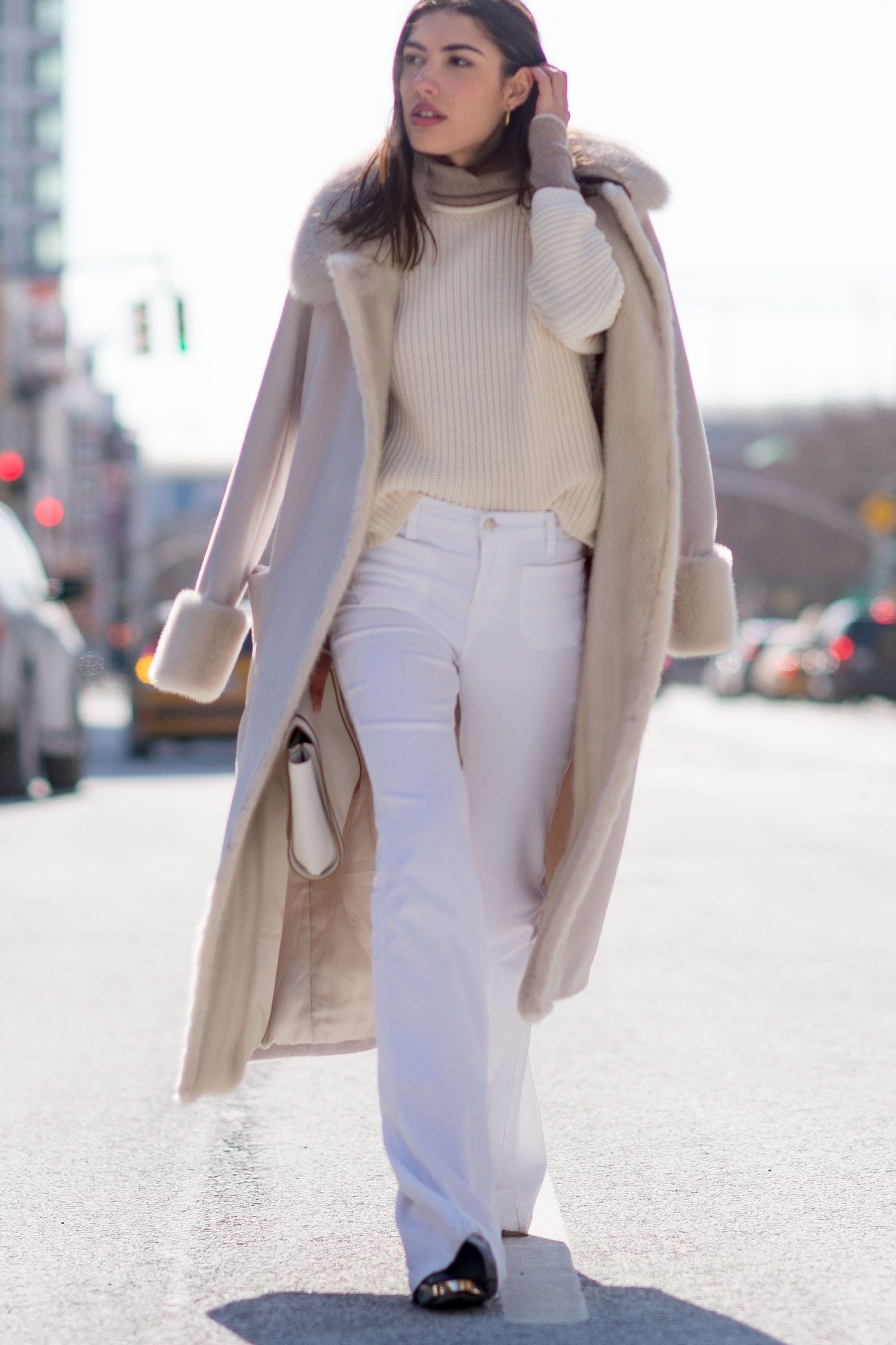 Neutral Tones: Cream Coat with Faux Fur Trim — Winter White Outfits