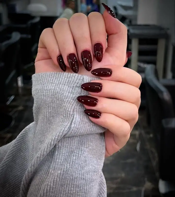 Long Stiletto Deep Burgundy Nails