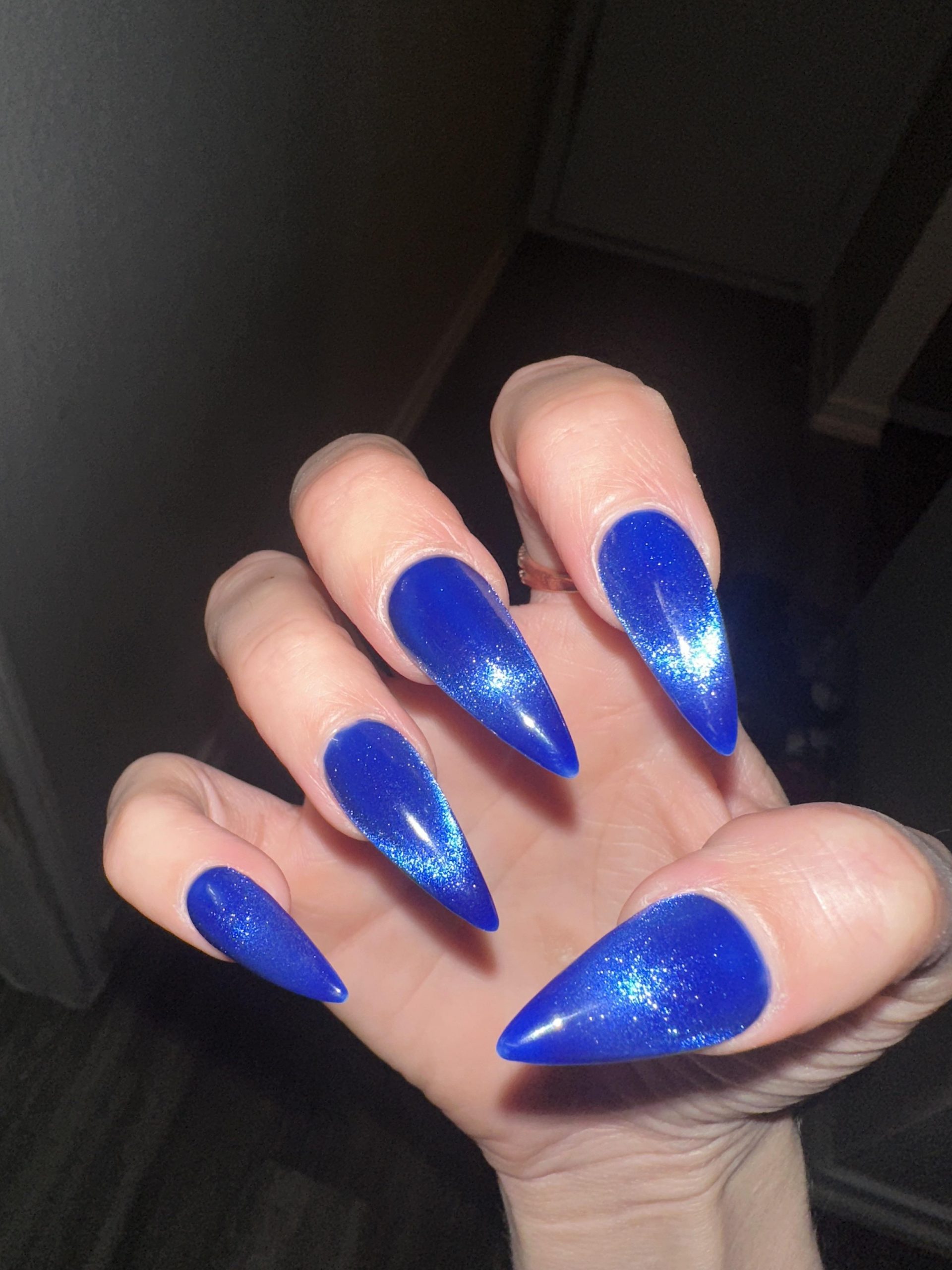 Vibrant Electric Blue Cat Eye Stilettos Vibrant Electric Blue Cat Eye Stilettos — Winter Cat Eye Nails