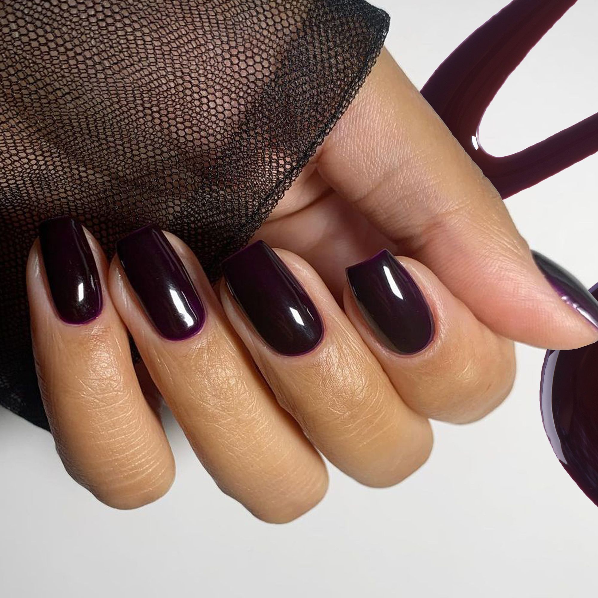 Deep Eggplant Purple Glossy Short Square Nails Deep Eggplant Purple Glossy Short Square Nails — Winter Nail Colors for Pale Skin