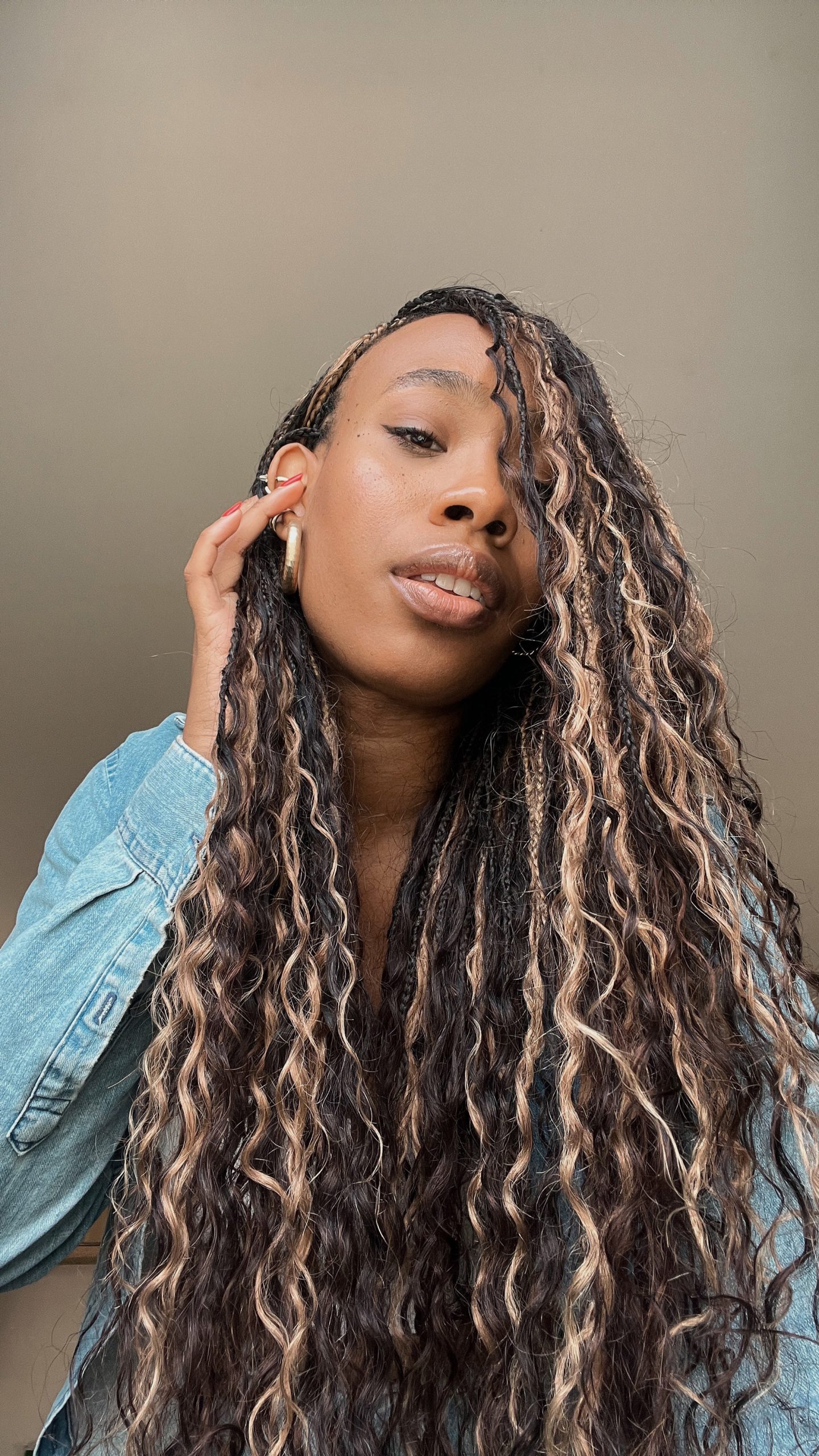 Goddess Braids with Blonde Highlights — Winter Braid Colors for Black Women