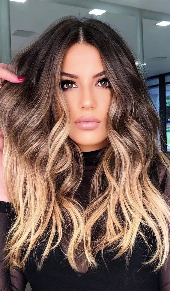 Mid-Back Dark Chocolate With Butter Blonde Balayage Mid-Back Dark Chocolate With Butter Blonde Balayage — Lowlights for Blonde Hair