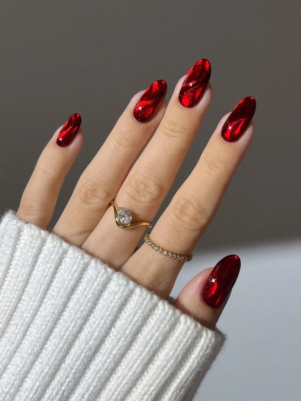 Matte Red with Snowflake and Plaid Accents Matte Red with Snowflake and Plaid Accents — Medium Length Winter Nails