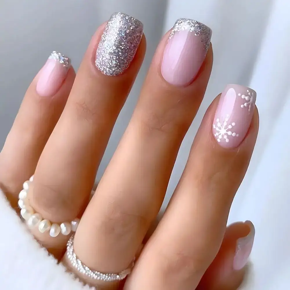 Deep Blue Shimmer Glitter Snowflake Ovals Deep Blue Shimmer Glitter Snowflake Ovals — Snowflake Nails