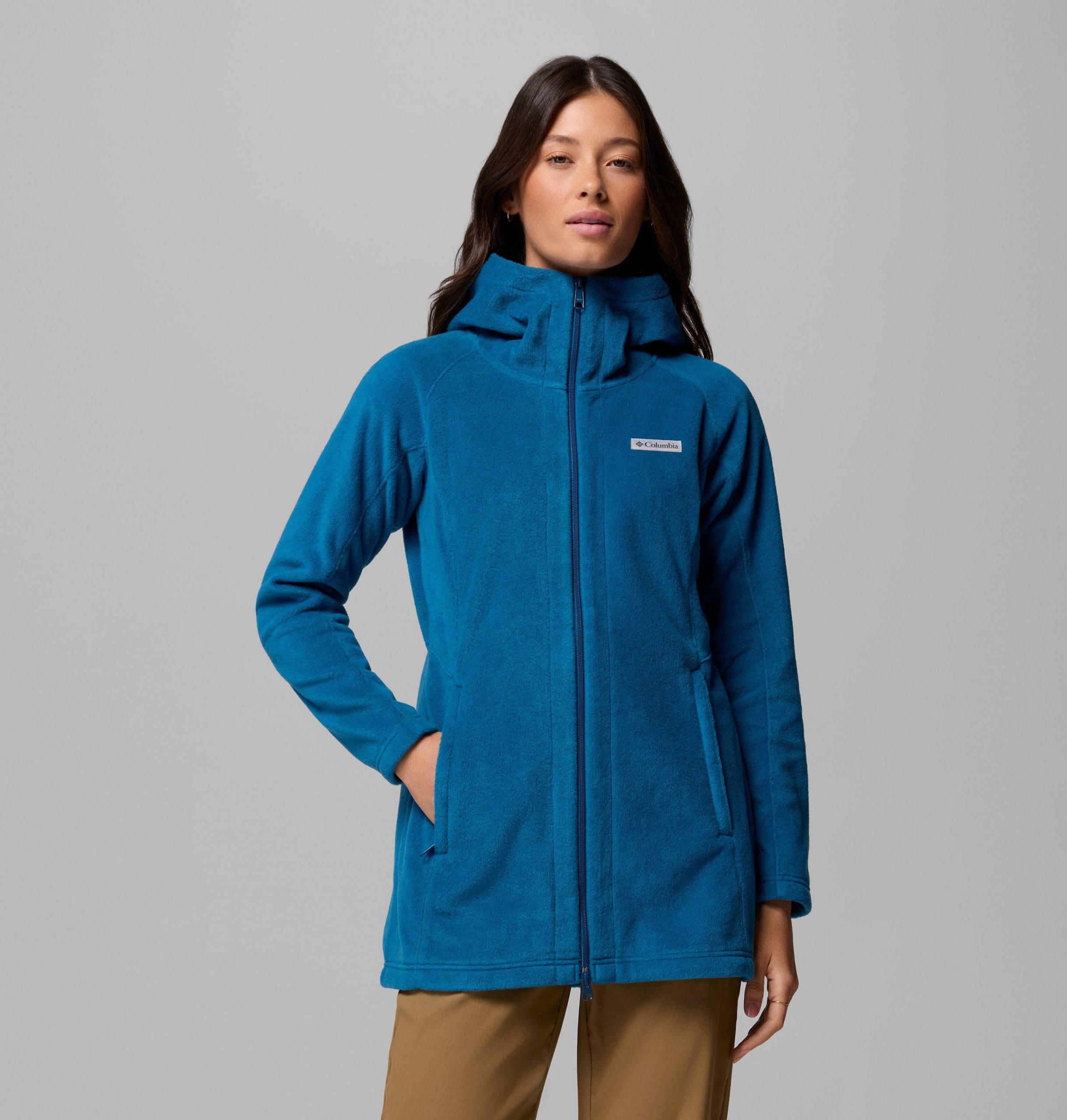 Vibrant Blue Fleece Jacket with Longline Silhouette — Winter Jackets for Women