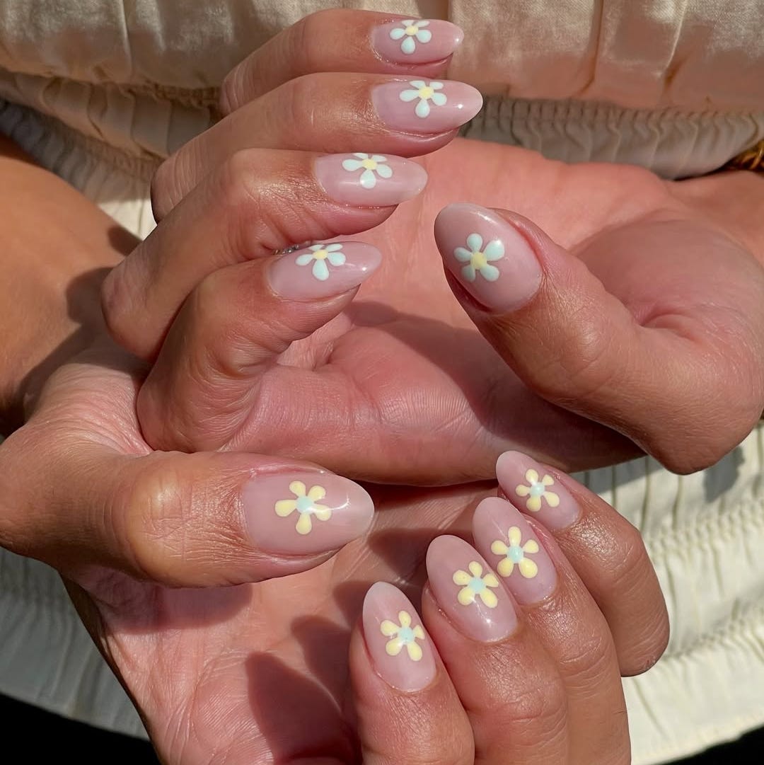 Medium Almond Pastel Floral Nails — Simple Nail Designs