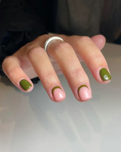 Olive Green Half-Moon Tip Square Nails Olive Green Half-Moon Tip Square Nails — Green Nail Designs