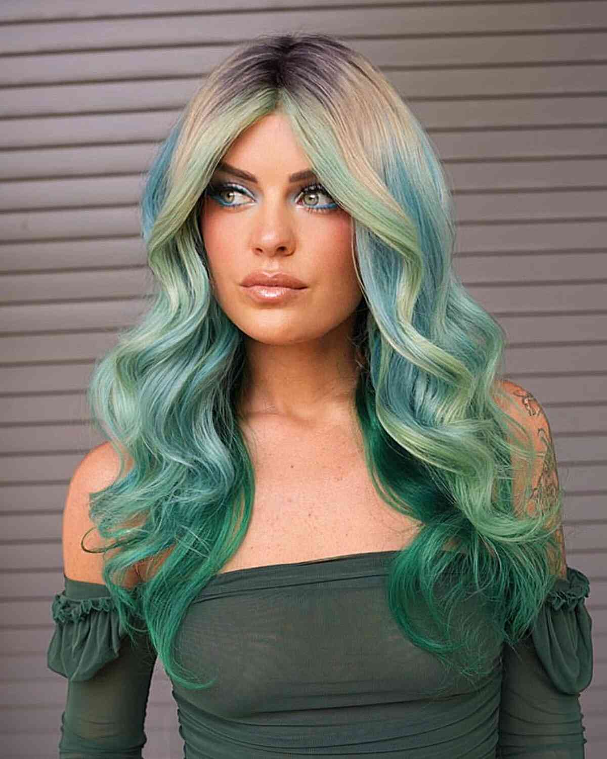 Teal And Mint Green Balayage Teal And Mint Green Balayage — Winter Hair Colors for Green Eyes