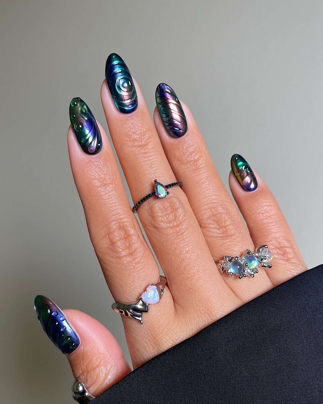 Multi-Chrome Swirls in Blue Green Purple — Chrome Nail Designs
