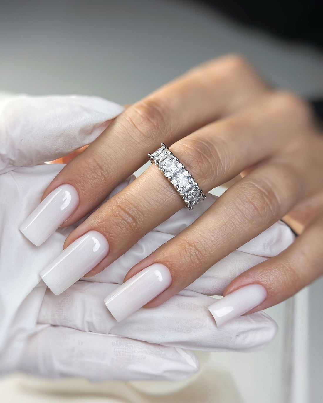 Milky White Square Glossy Nails — Winter Wedding Nails