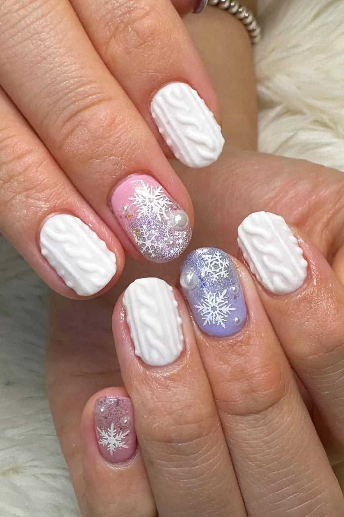 Charming Glitter Snowflake Pearl Nails Charming Glitter Snowflake Pearl Nails — Winter Nail Designs
