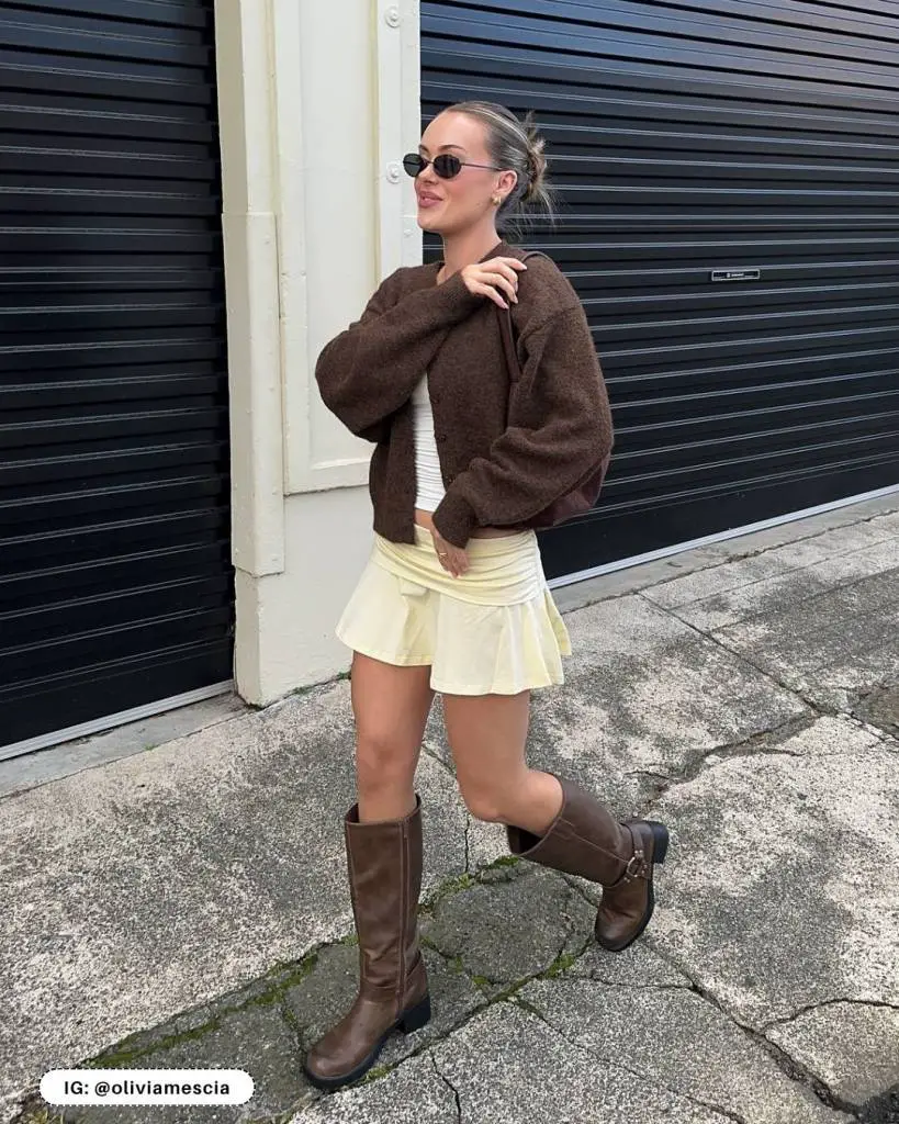 Oversized Cardigan and Knee-High Boots Outfit Oversized Cardigan and Knee-High Boots Outfit — Brown Boots Outfits