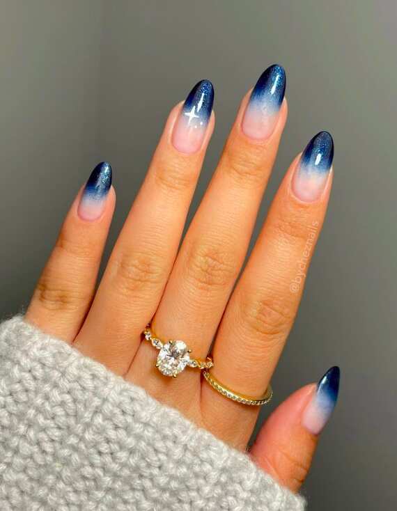 Subtle White Sparkle Gradient At Tips Visual Idea — Dark Winter Nails