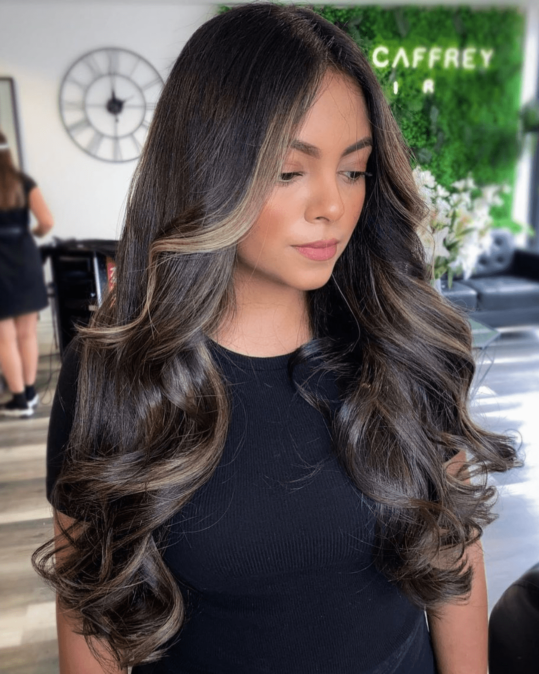 Collarbone Dark Brown With Honey Blonde Highlights Collarbone Dark Brown With Honey Blonde Highlights — Winter Hair Colors for Olive Skin