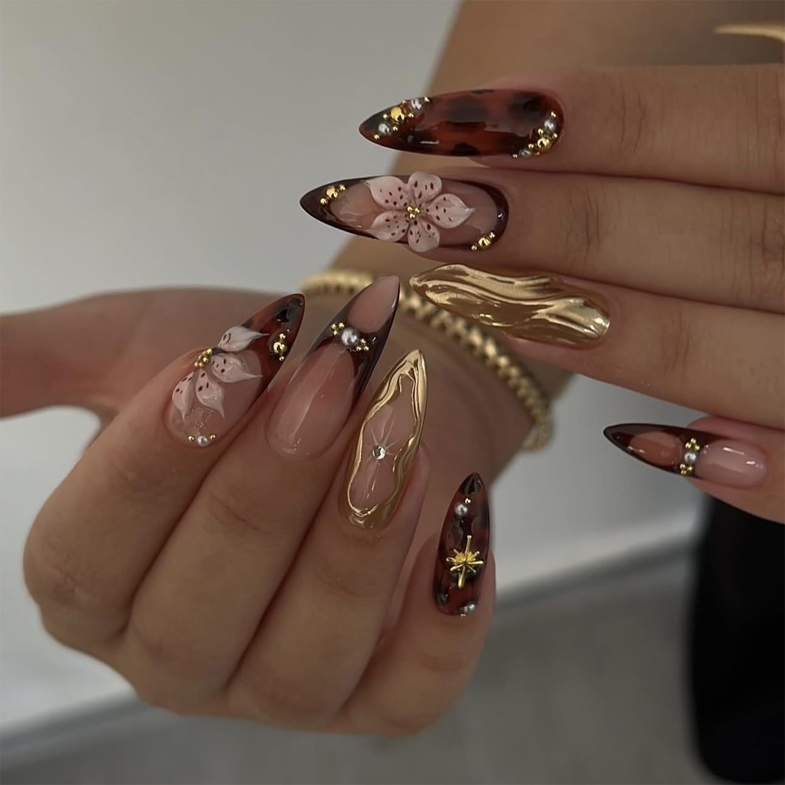 Leopard 3D Floral Almonds Leopard 3D Floral Almonds — Almond Nail Designs