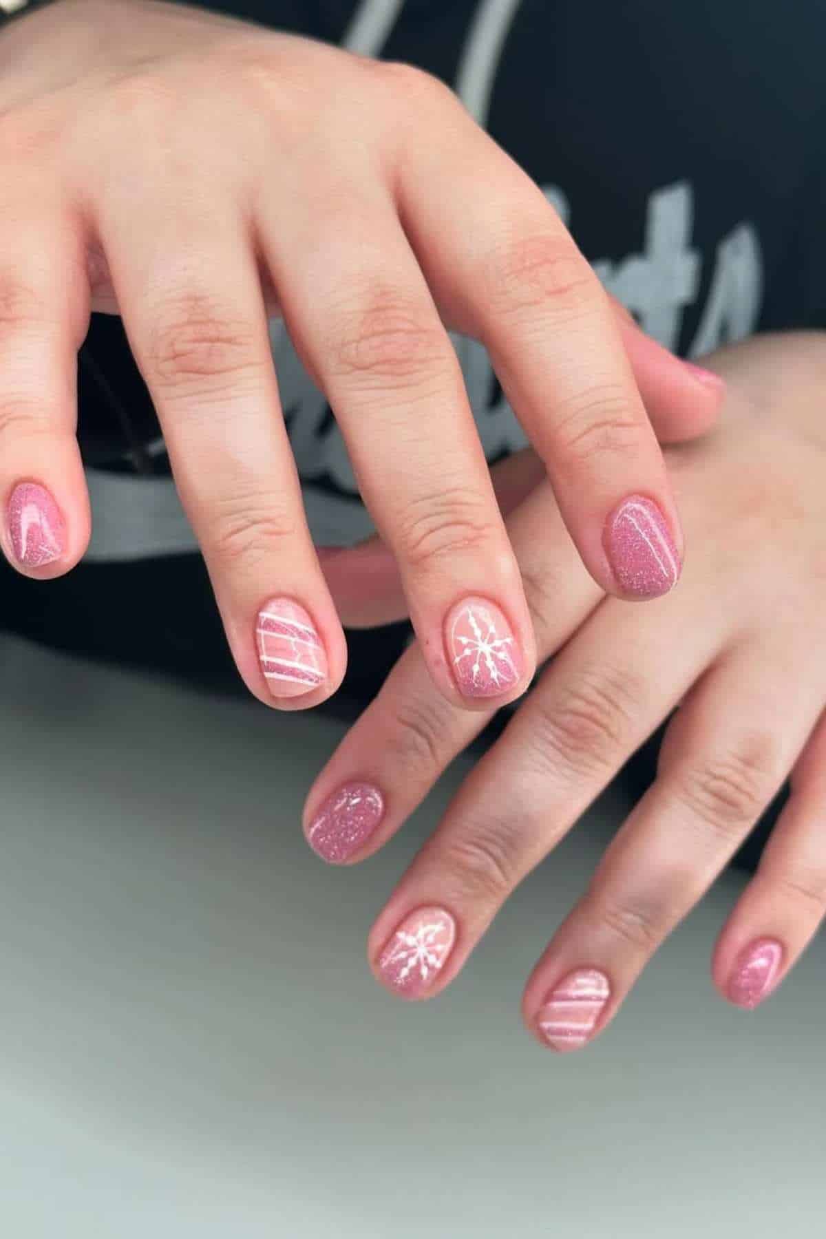 Pale Pink Snowflake Stripes Pale Pink Snowflake Stripes — Natural Winter Nails