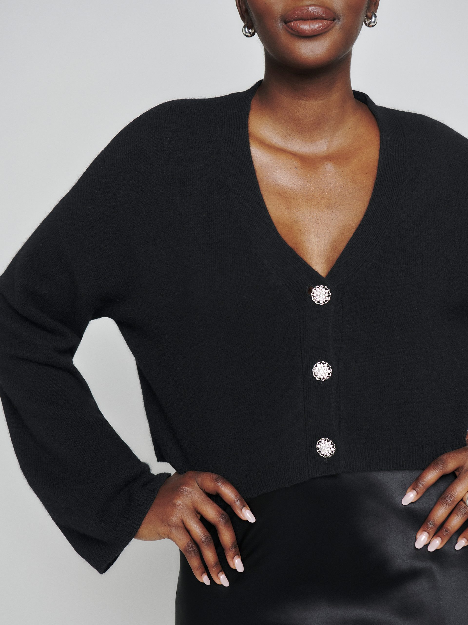 Embellished Cardigan Over Satin Skirt for a Birthday — Winter Birthday Outfits