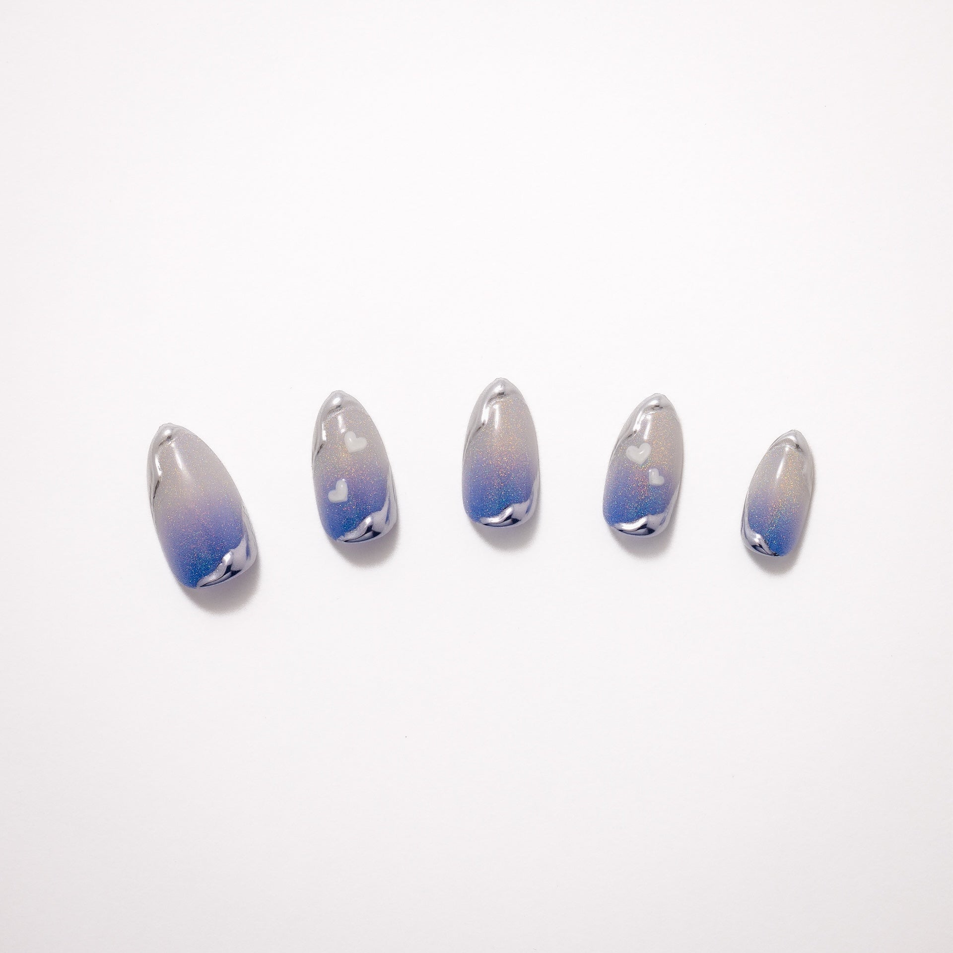Purple Blue Shimmer Chrome Gradient Purple Blue Shimmer Chrome Gradient — Short Winter Almond Nails