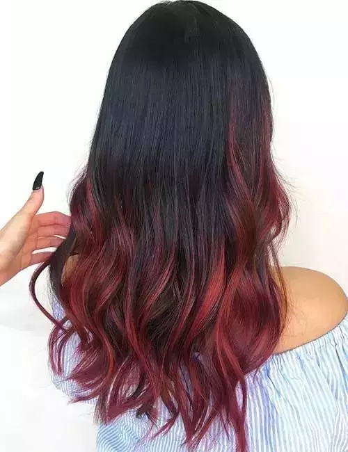Mid-Back Dark Brown Base with Vibrant Red Balayage Mid-Back Dark Brown Base with Vibrant Red Balayage — Winter Red Hair Colors