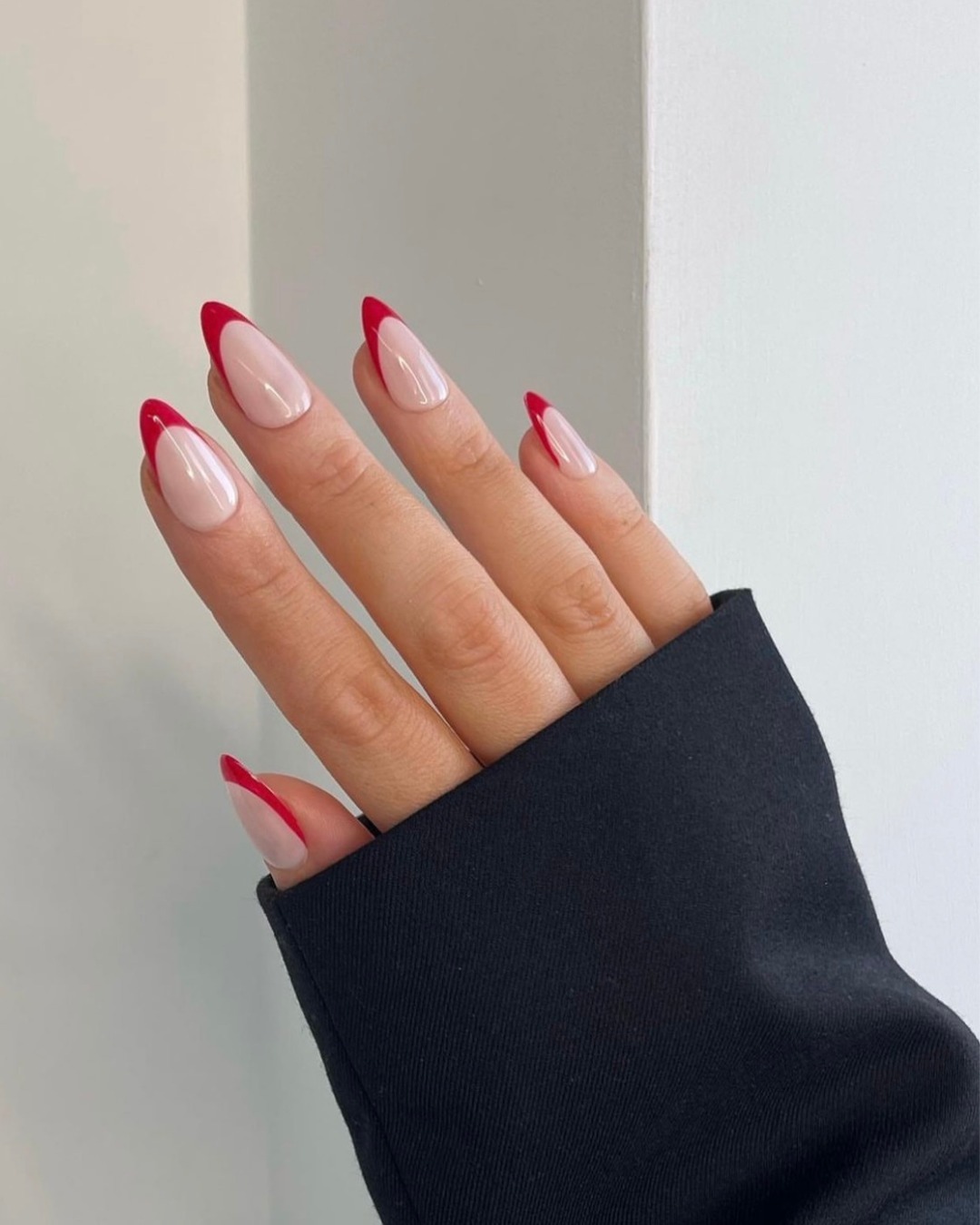 Nude Base with Red French Tip Nails Nude Base with Red French Tip Nails — Winter Formal Nails