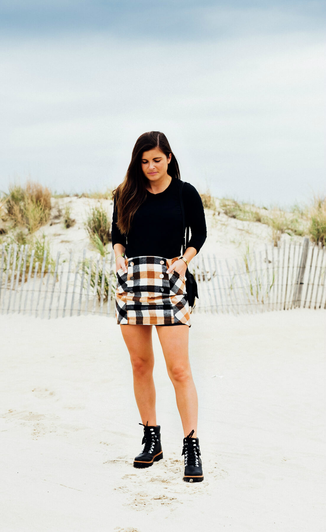 Plaid Mini Skirt and Black Top with Combat Boots Plaid Mini Skirt and Black Top with Combat Boots — Combat Boots Outfits
