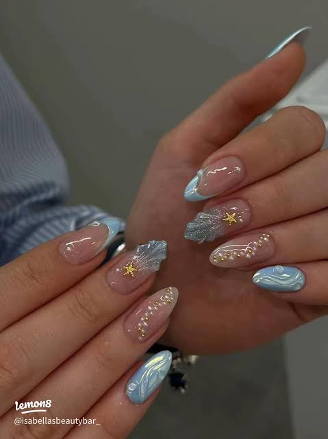 Summer Beach Shell Almonds Summer Beach Shell Almonds — Almond Nail Inspo