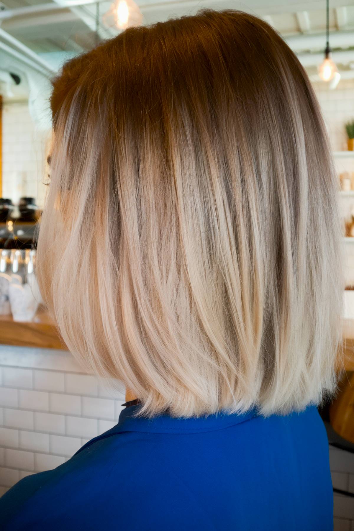 Chin Dark Brown to Blonde Bob Chin Dark Brown to Blonde Bob — Winter Ombre Hair
