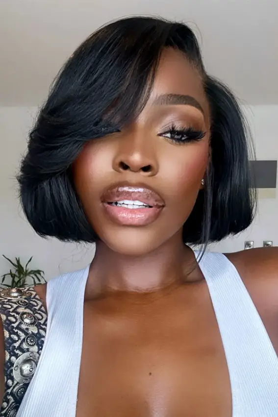Voluminous Bangs On Black Bob Voluminous Bangs On Black Bob — Winter Haircuts for Black Women