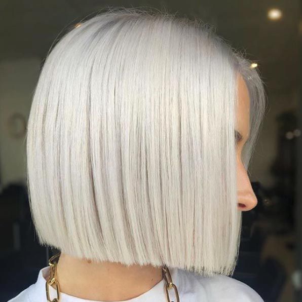 No Bangs Sharp Chin-Length Ice Blonde Blunt Bob No Bangs Sharp Chin-Length Ice Blonde Blunt Bob — Icy Blonde Hair