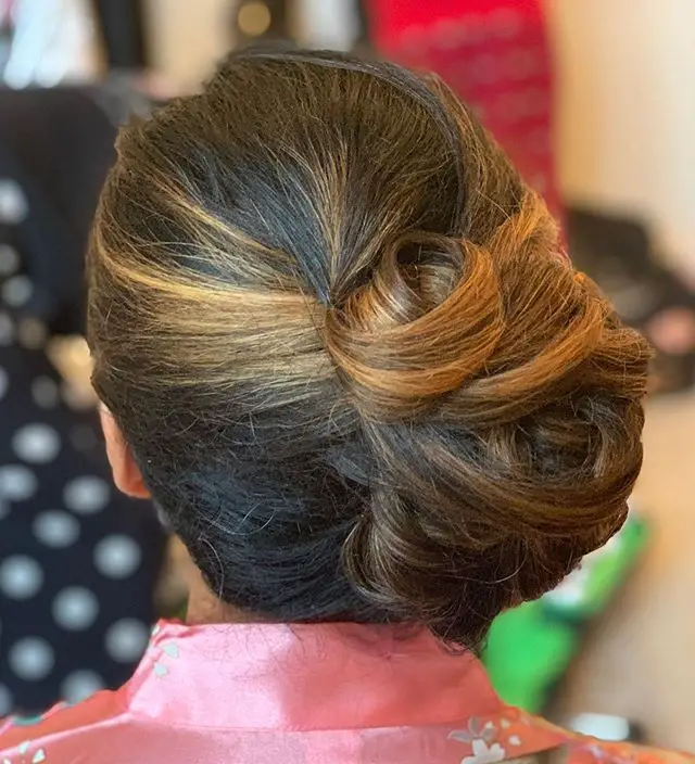 Dark Brown With Blonde Highlights Visual Idea — Winter Wedding Guest Hairstyles