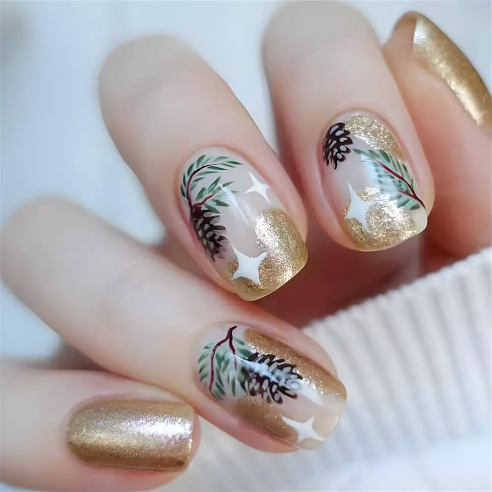 Christmas Tree Glitter Snowflake Nails Christmas Tree Glitter Snowflake Nails — Winter Square Nails