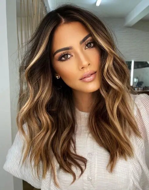 Dark Brown With Caramel Highlights — Winter Hair Colors for Women Over 40