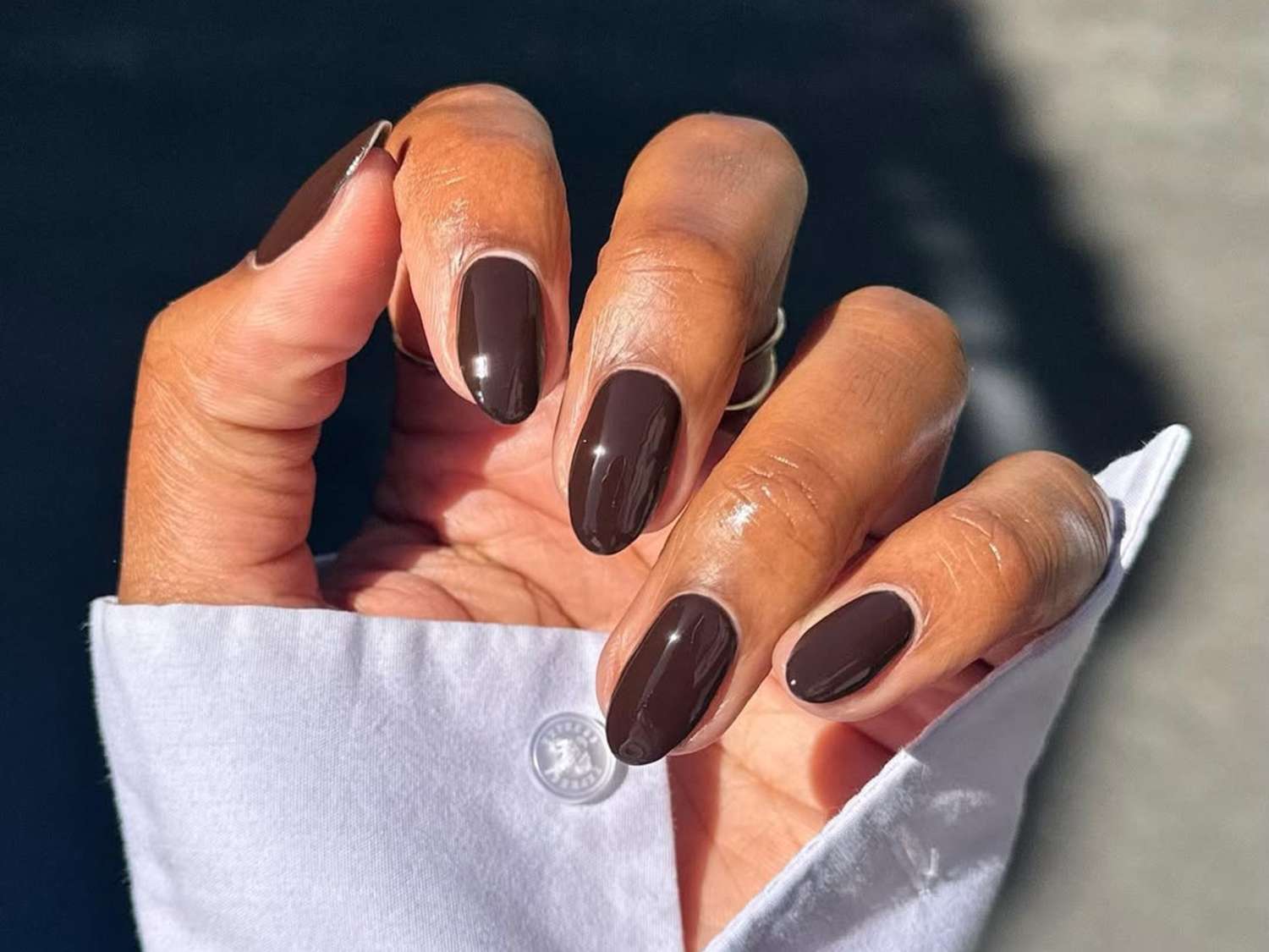 Deep Rich Brown Glossy Shine Nails — Everyday Winter Nails