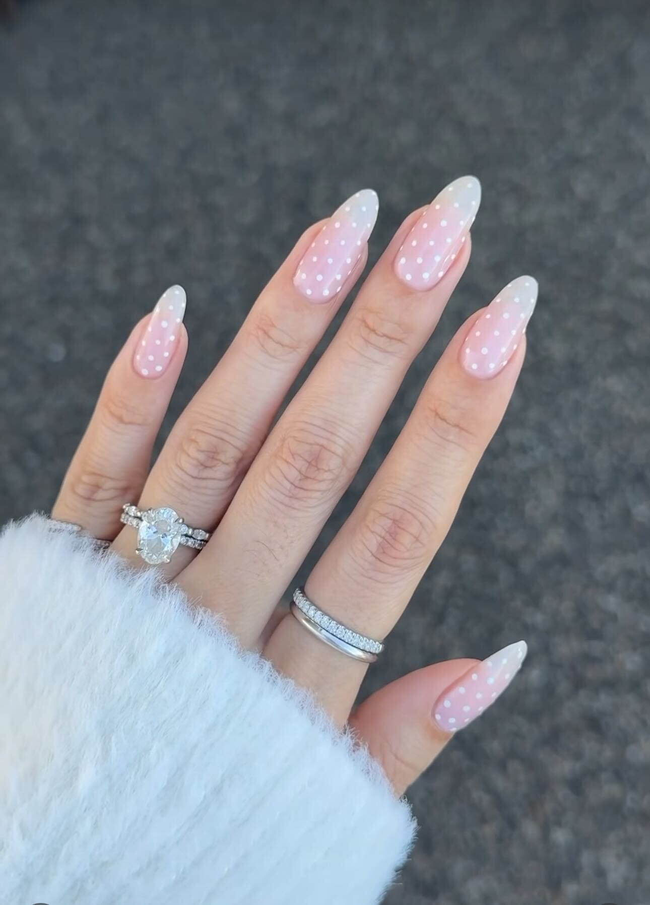 Pale Pink White Polka Dot Stilettos Pale Pink White Polka Dot Stilettos — Winter Nail Colors