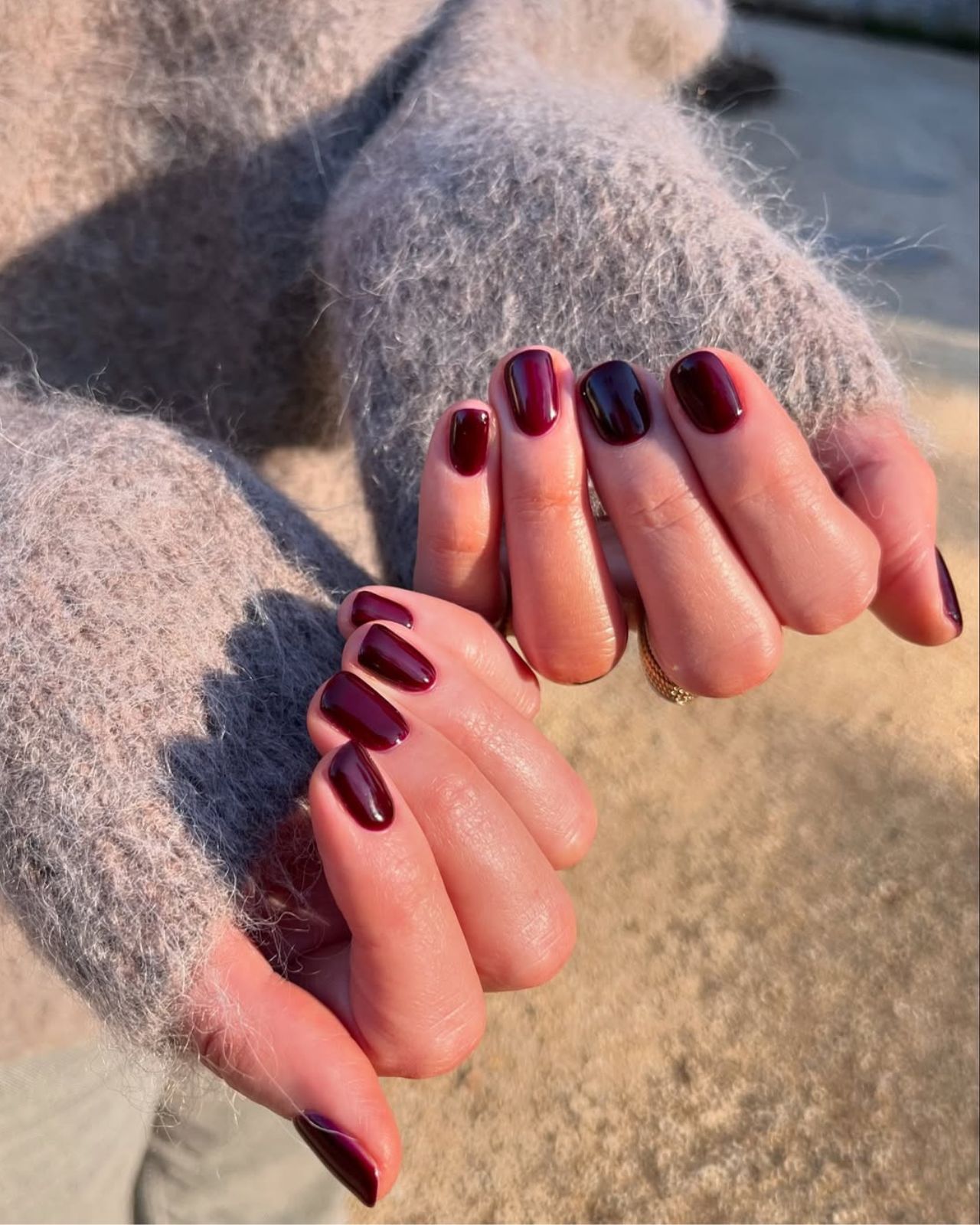Visual Idea — Short Square-Shaped Nails With A Deep — Winter Gel Nail Colors