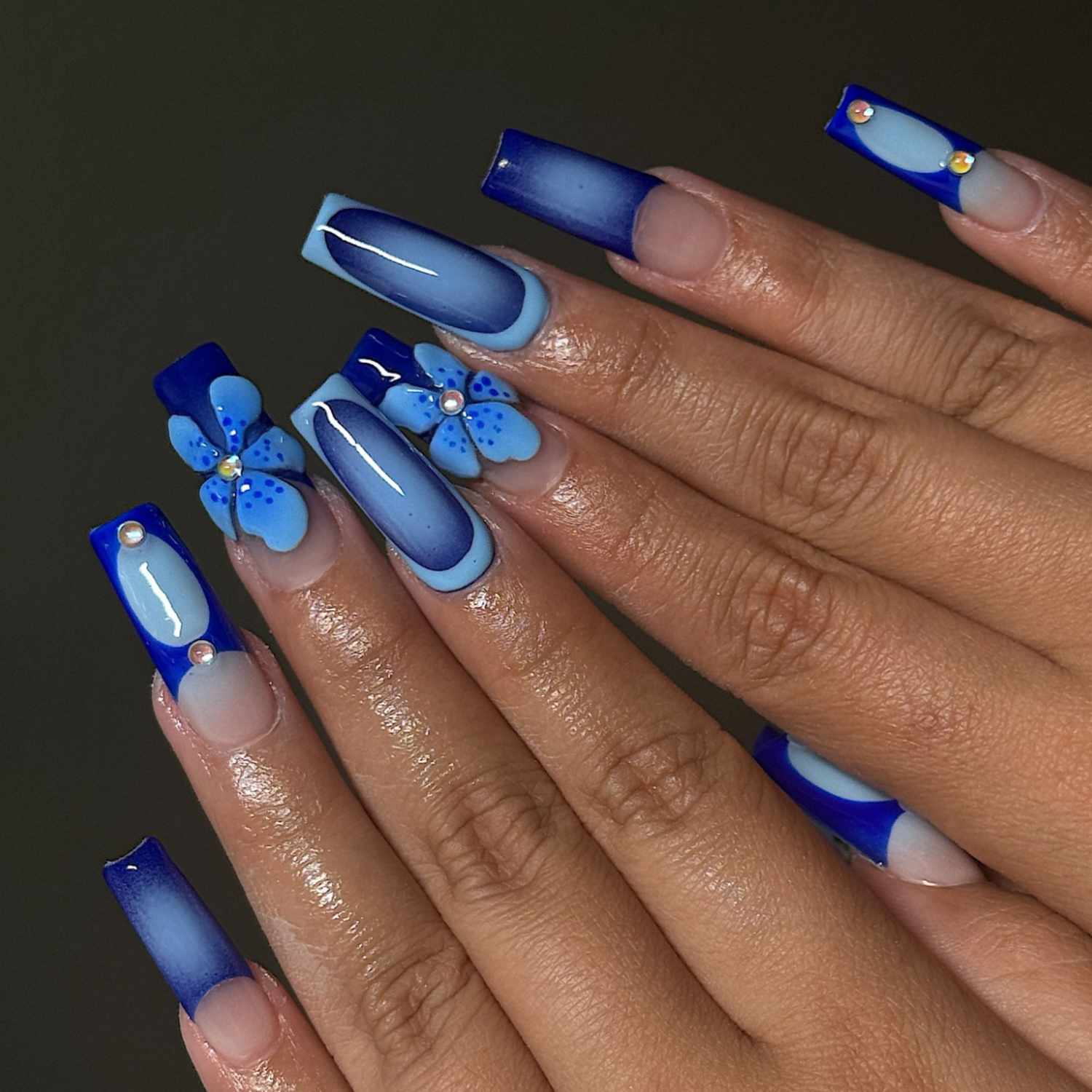 3D Blue Floral Appliqué Coffin Nails 3D Blue Floral Appliqué Coffin Nails — Coffin Nail Designs